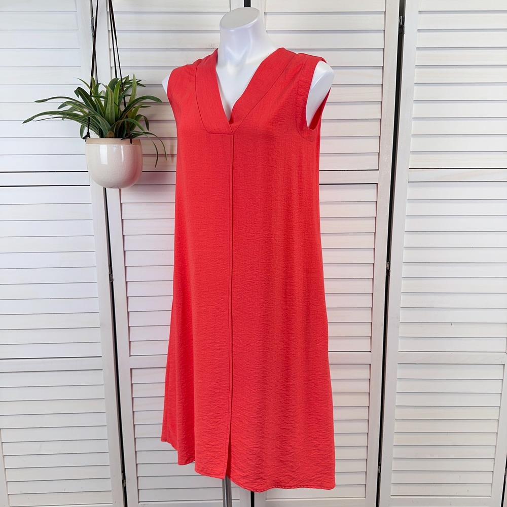 Niche Nilgun Derman Coral Orange Dress Sleeveless V Neck Lagenlook Size XS